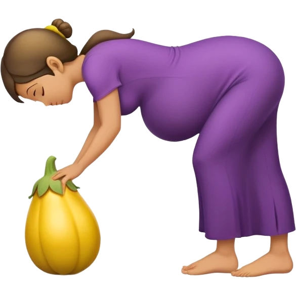pregnant person with a yellow eggplant attached, bowing person in profile emoji