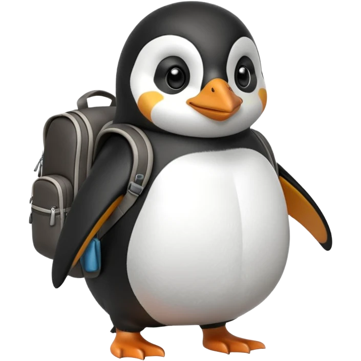 penguin with backpack direct looking to camera emoji