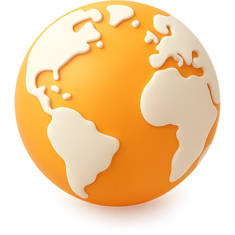 3D orange globe icon with white land, modern style emoji