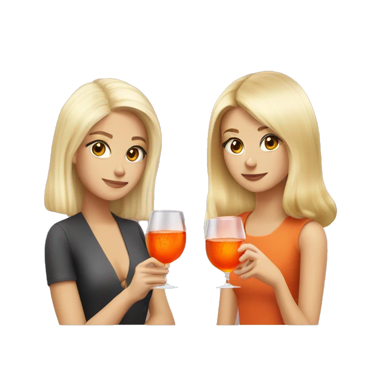 Two girls one blonde and one brown haired drinking aperol emoji