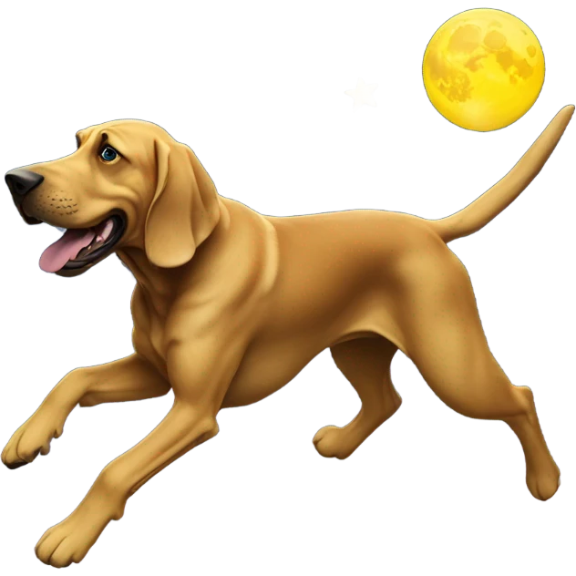 blue and yellow bloodhound jumping over the moon. emoji