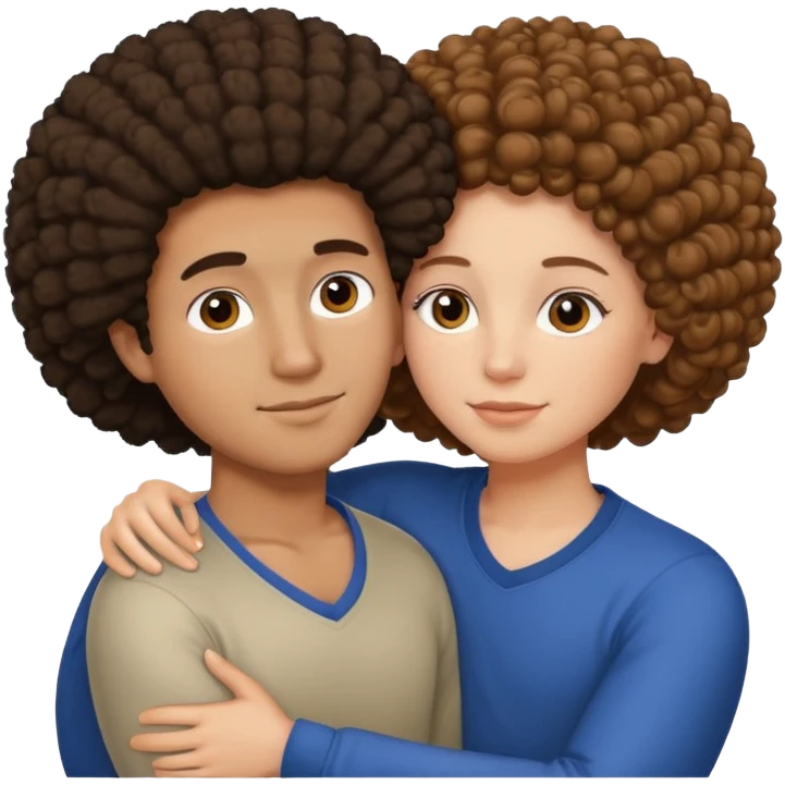 Couple cuddling afro male and Brown haired white Girl  emoji