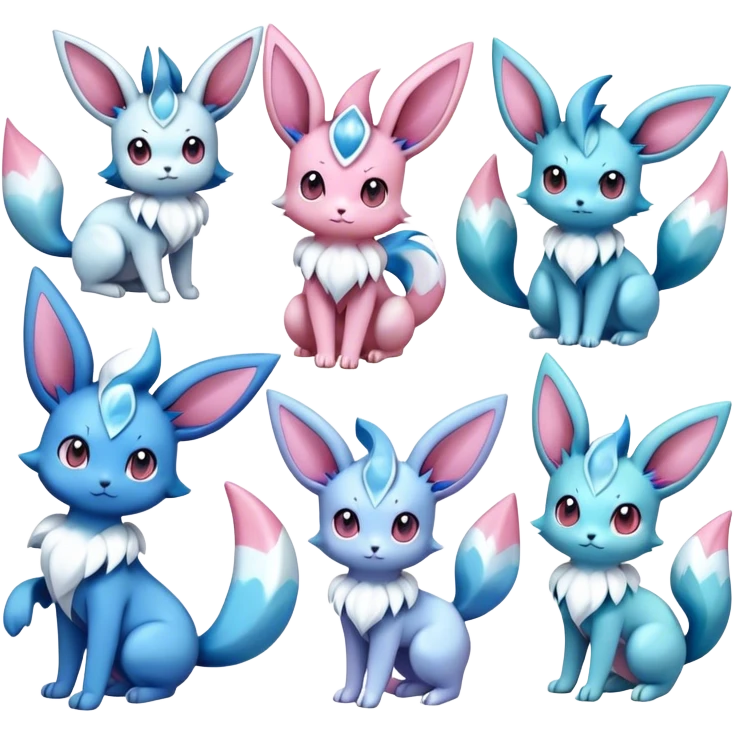 Kawaii Sylveon-Glaceon-Vaporeon-Espeon-Pokemon full body emoji