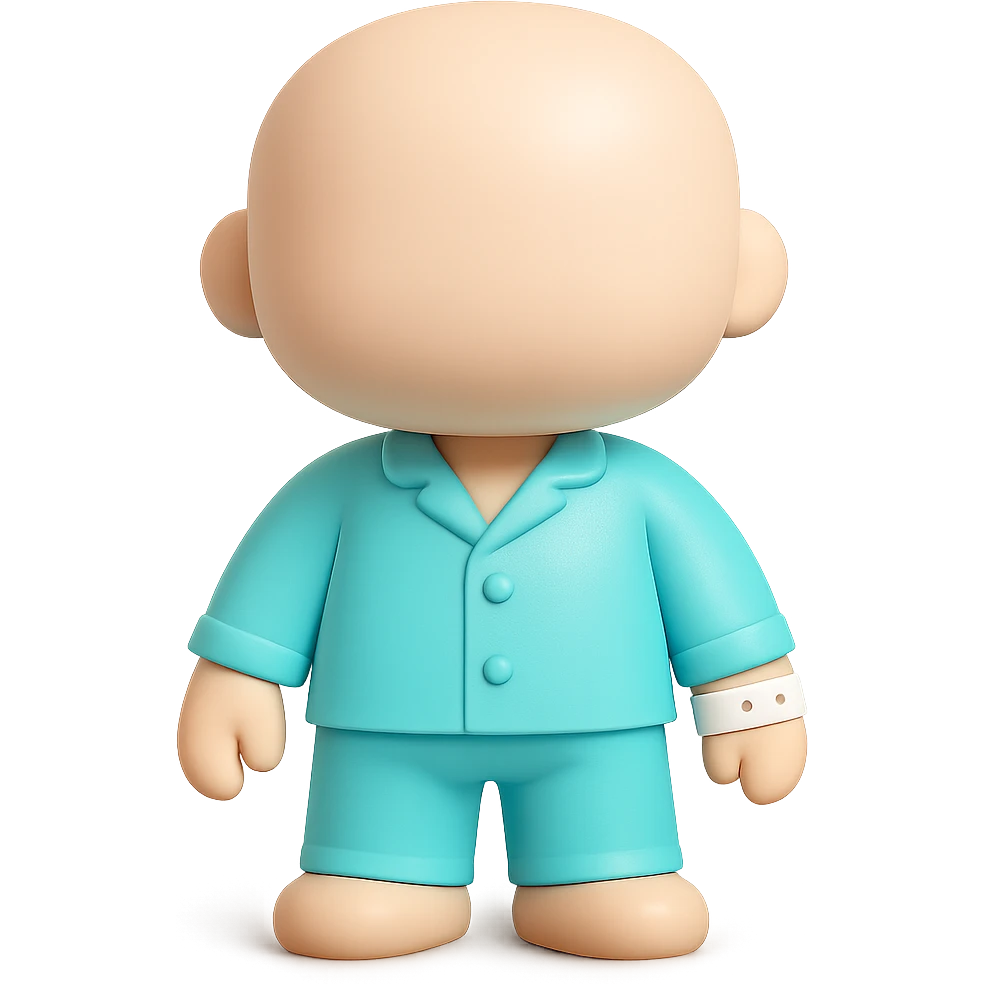 clean minimalist vinyl figure of a faceless adult in #6fe8f3 pajamas and a hospital wristband, professional 3D toy style, suitable for a Discord role icon emoji