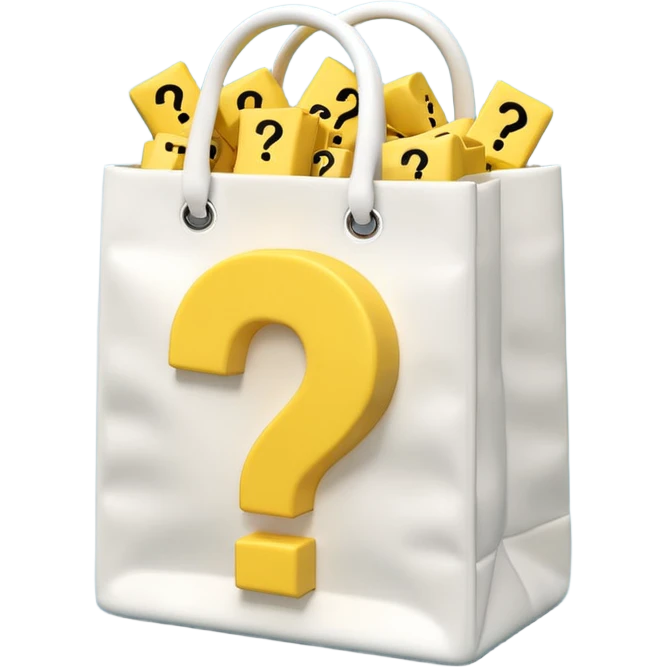 White bag with yellow questions mark boxes stuffed in it emoji