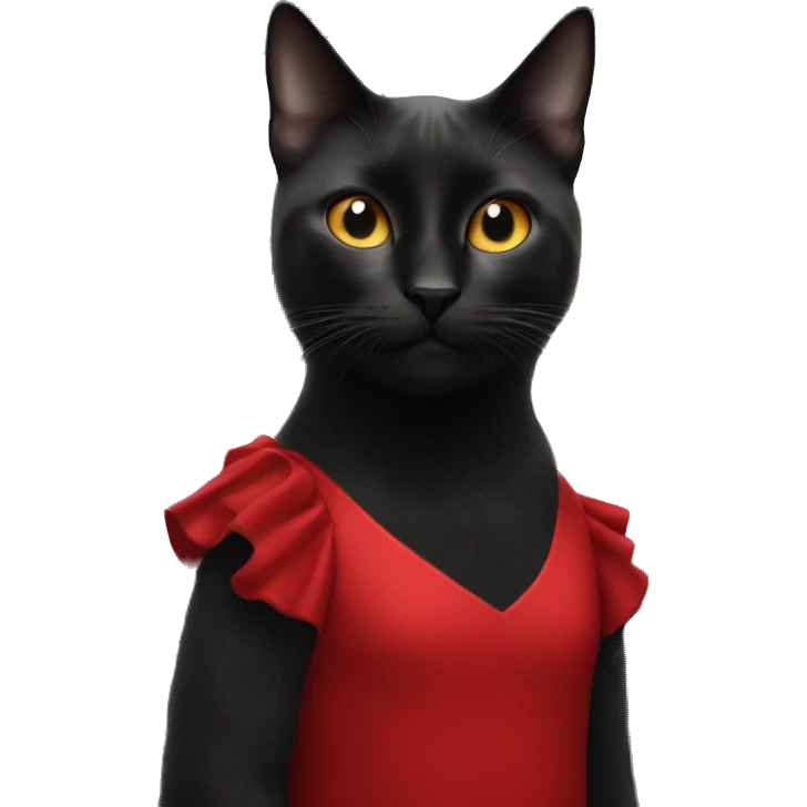 black cat ,  in red dress , with planets in the front  emoji