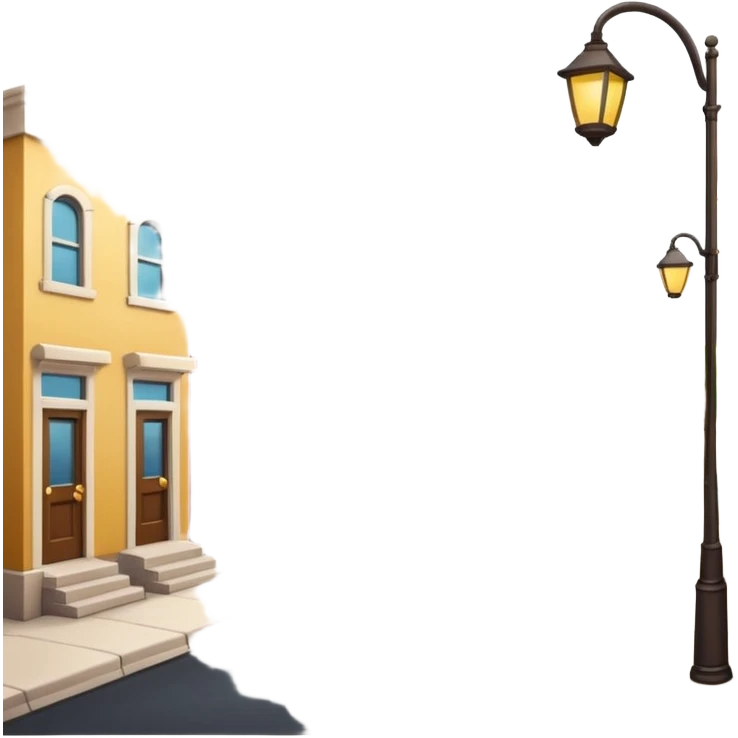emoji of a small cozy street scene — a narrow road with a sidewalk, a few colorful buildings on the sides, and a streetlight. Soft daylight, clean design, minimal background, cheerful and detailed Apple emoji style emoji