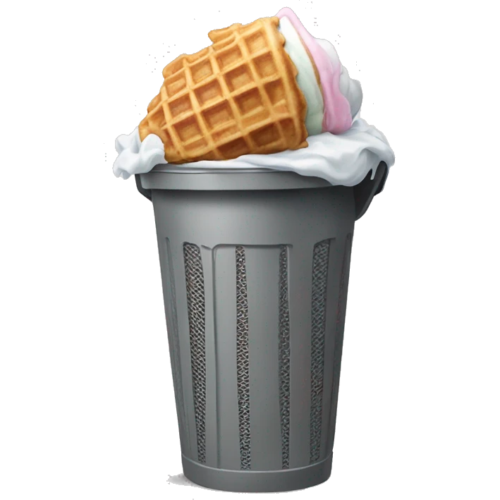 ice cream waffle cone in a grey trash can emoji