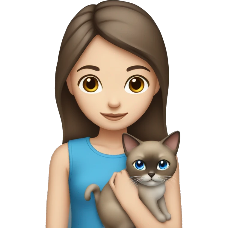 brown hair and eyes girl holding blue eyed siamese cat emoji
