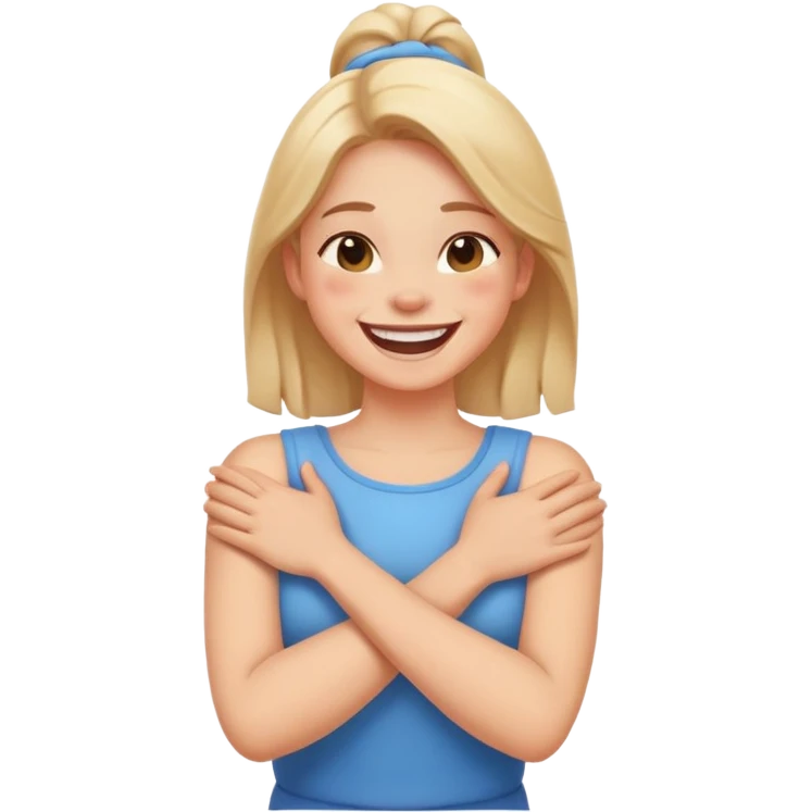 Arms crossed holding neck laughing girl  emoji