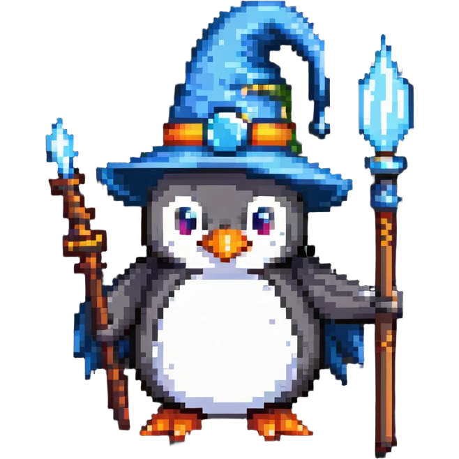 penguin wizard with magic staff emoji