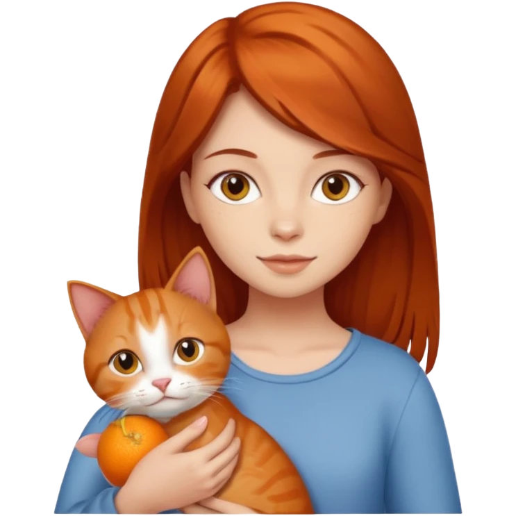 Reddish brown hair girl with orange cat emoji