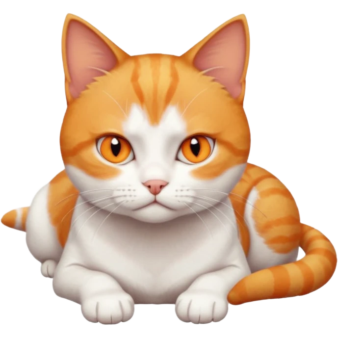 full body angry tiny short hair ginger and white cat with orange eyes lying down emoji