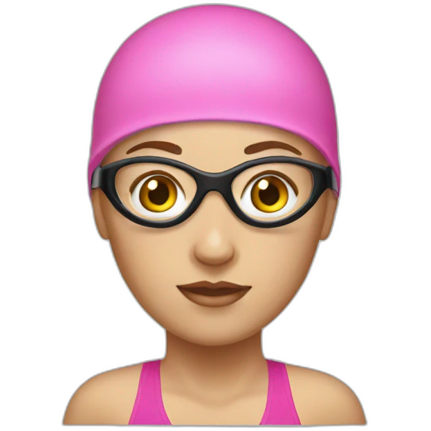 white woman pink swim cap goggles emoji