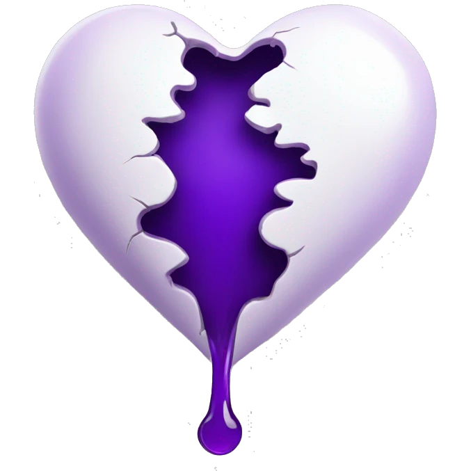 White heart cracked open leaking purple liquid emoji
