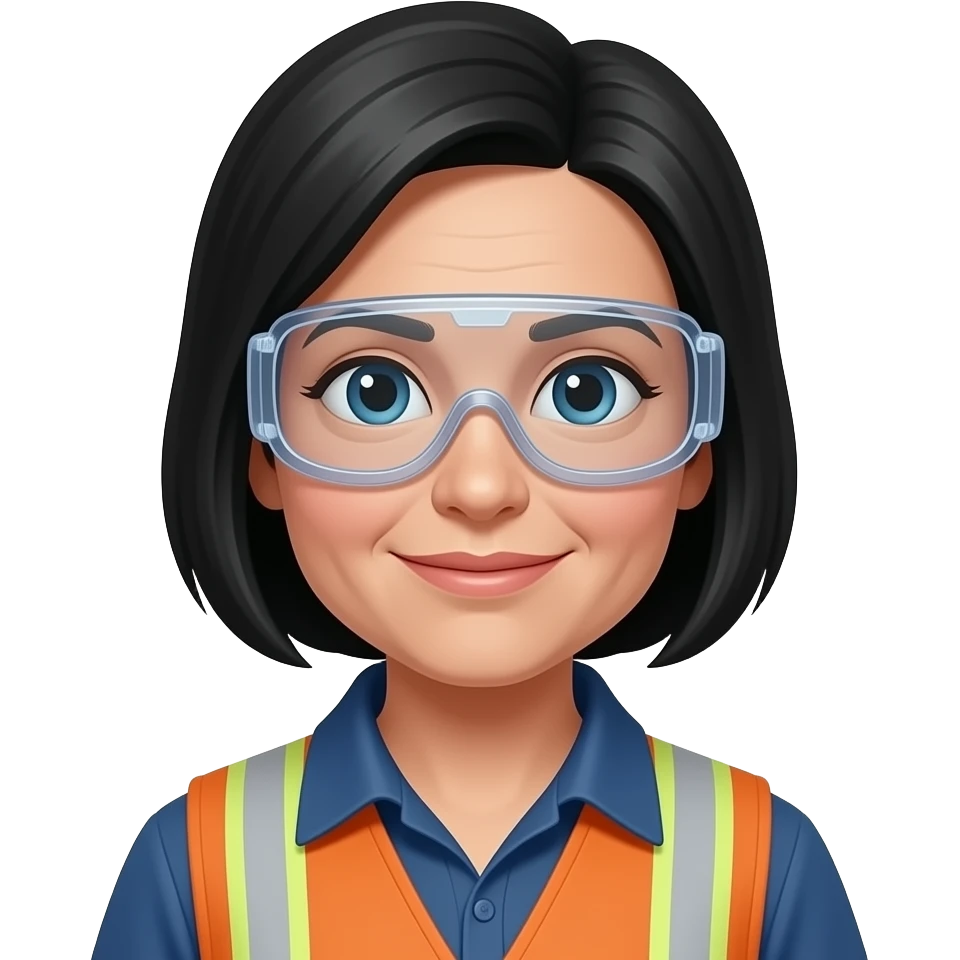 construction worker old women wearing protection glass black haired emoji