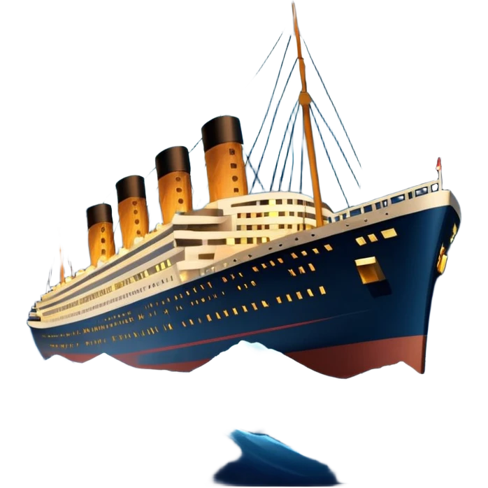Draw the Titanic ship sailing at night with glowing lights & calm ocean waves. emoji