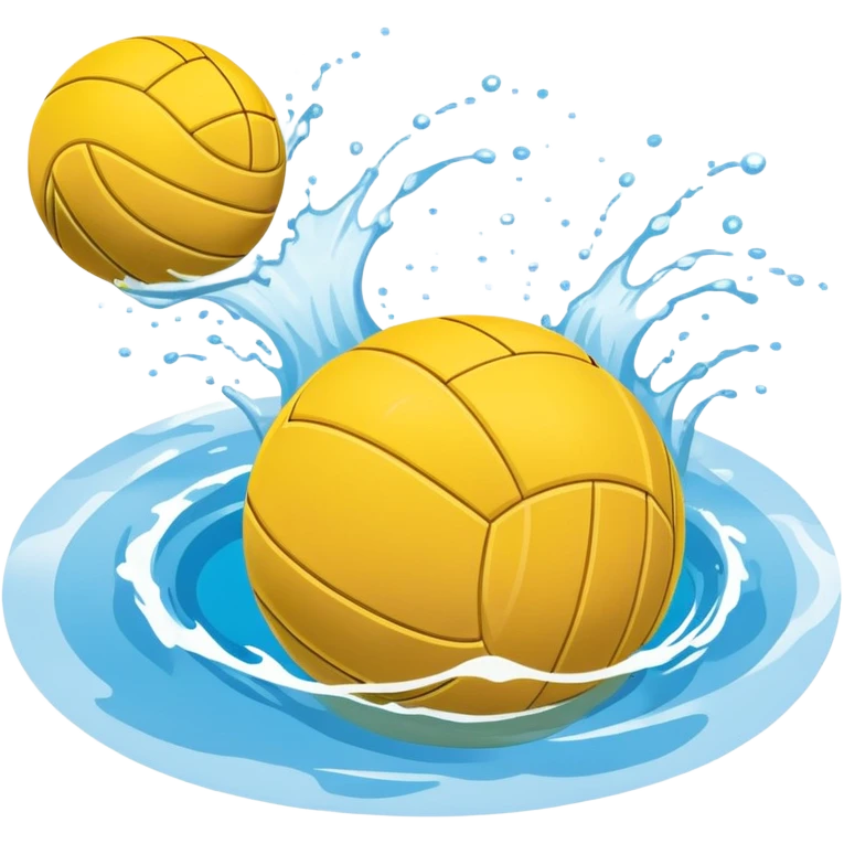 An icon featuring a yellow water polo ball floating on the water with goals in the background, inside a swimming pool. The design includes splashes and ripples, symbolizing the fast-paced action and strategy of water polo. Transparent background highlights. emoji
