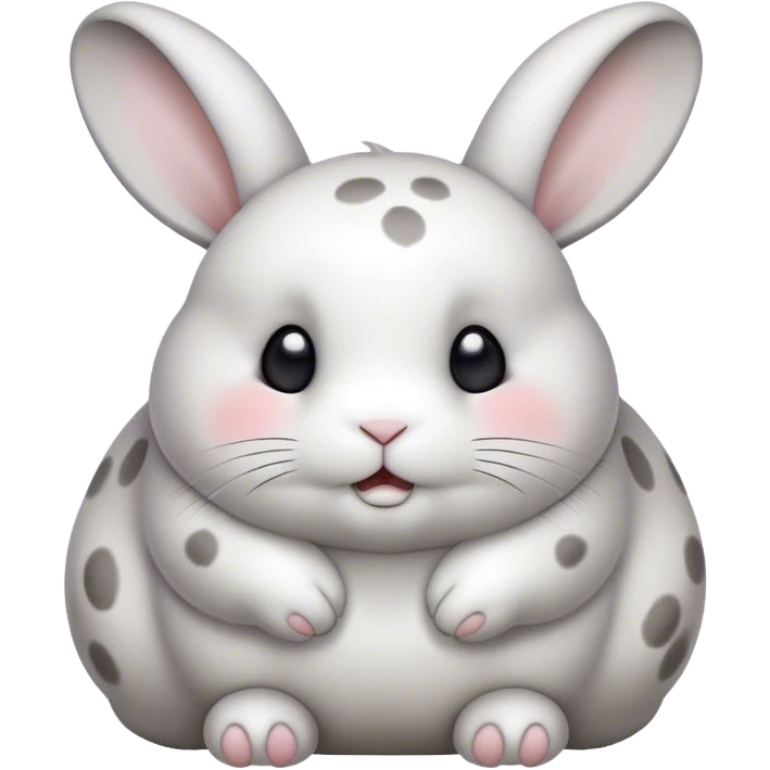 Rabbit with falling ears, white hair with grayish spots in the eyes. chubby. emoji