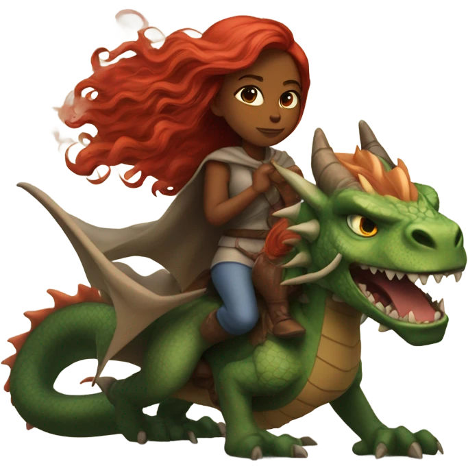 red head long hair girl on dragon protecting a black woman emoji
