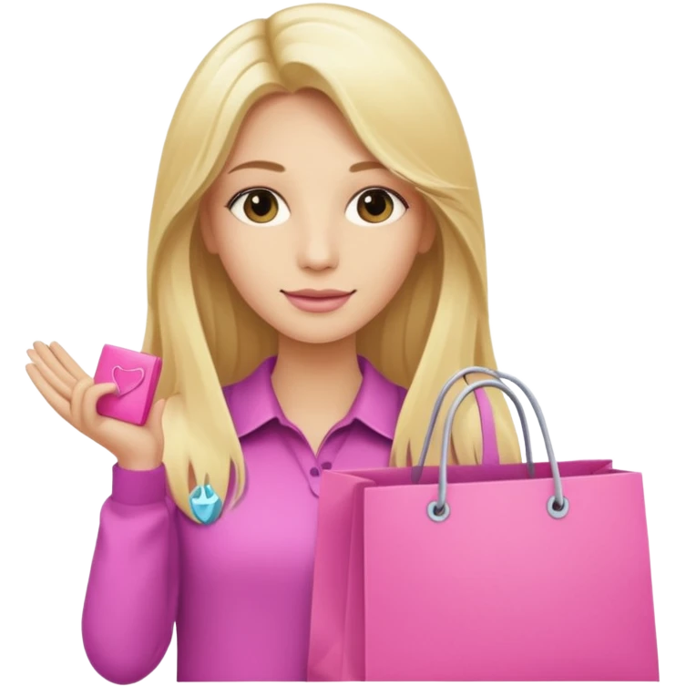 influencer with long blond hair holding a pink shopping bag emoji