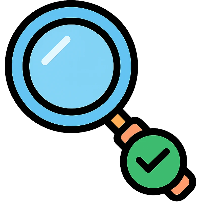 clean and modern magnifying lens with a checkmark in the bottom right corner symbolizing search and save emoji