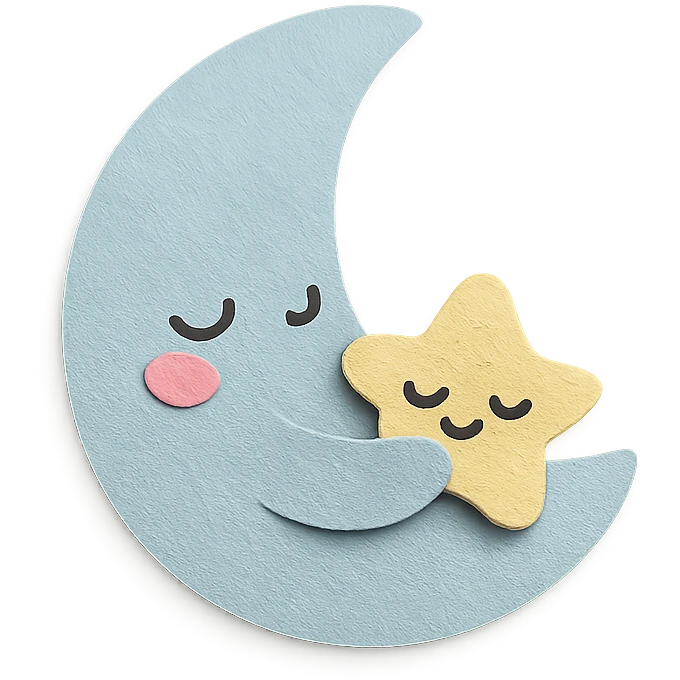 adorable pastel sleepy blue moon snuggling a tiny plush star, no arms or legs, full body emoji