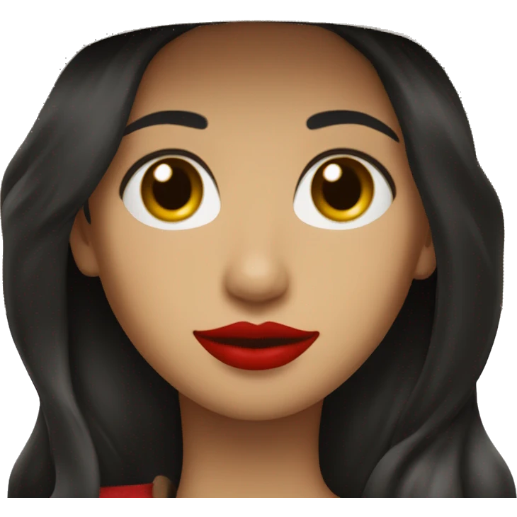 straight black hair,red lipstick,hazel eyes, white skin, a small nose and a cowboy hat  emoji
