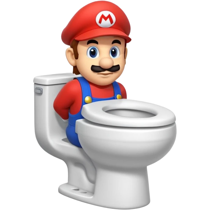 Mario's neck and head sticking out of a white toilet emoji
