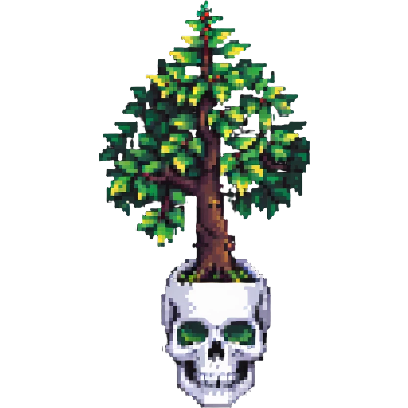 skull with leafy tree sprouting from the top emoji