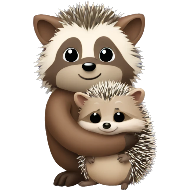 Hedgehog and raccoon hugging emoji