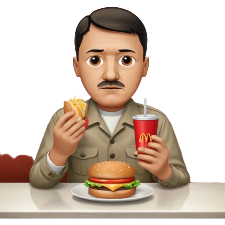 adolf hitler holding a big mac while sitting in a diner emoji