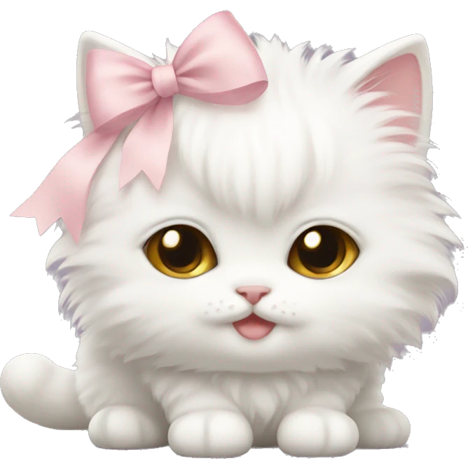 white fluffy chubby kitten with pale pink bow emoji
