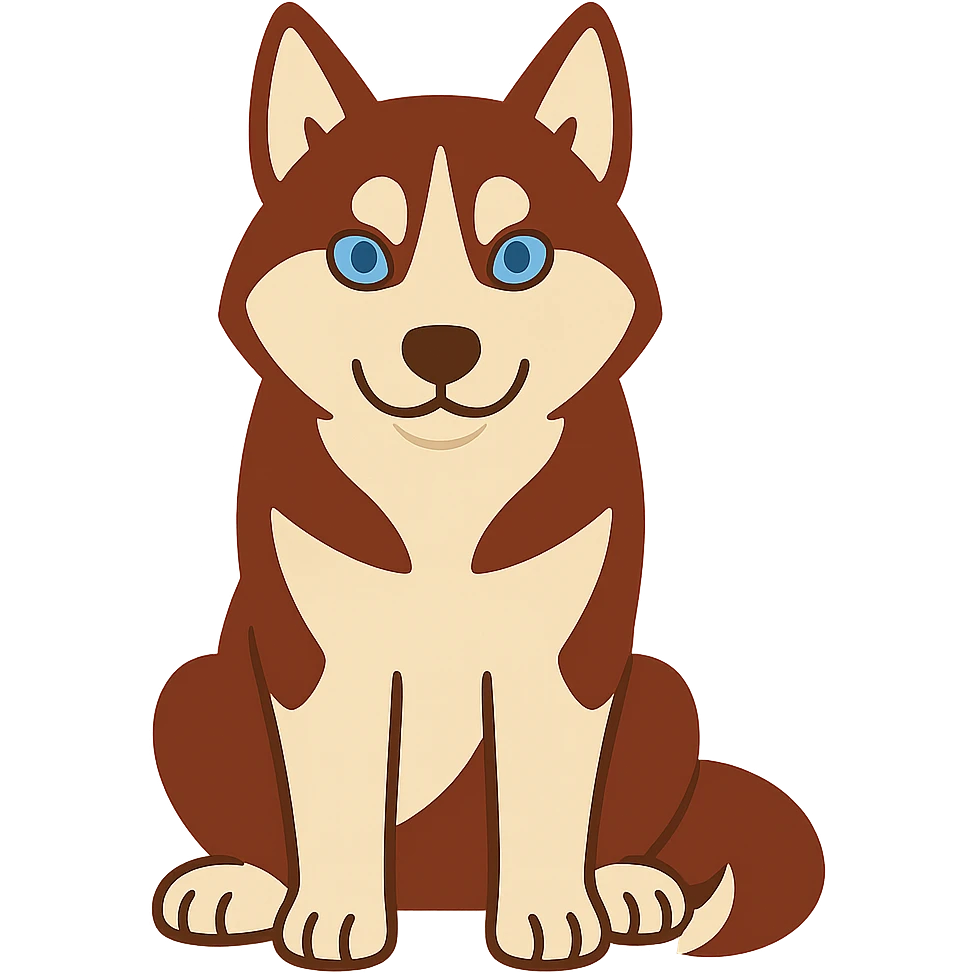 flat toon style red-brown blue-eyed siberian husky sitting emoji