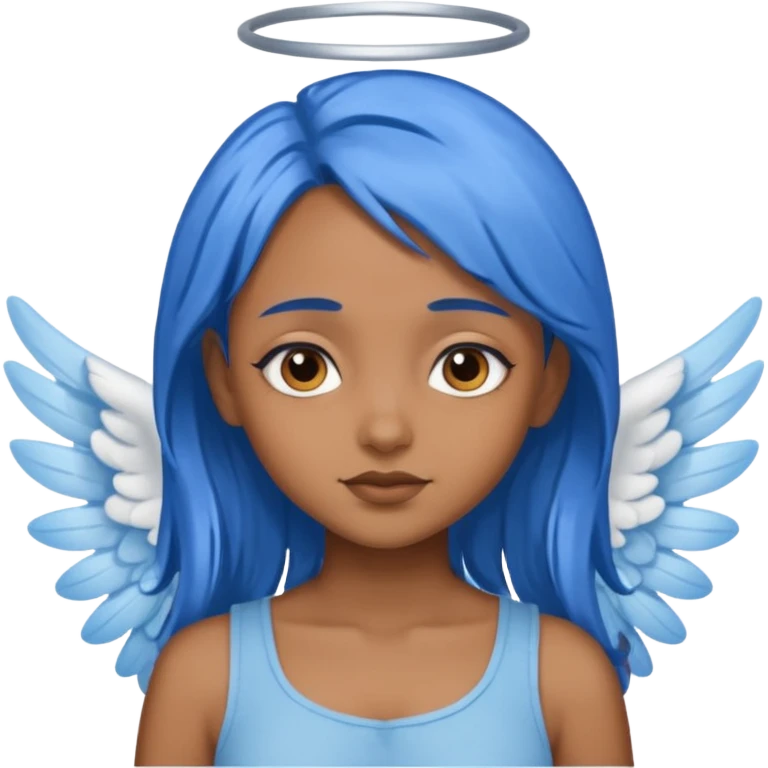 brown girl ,blue hair,  angel emoji