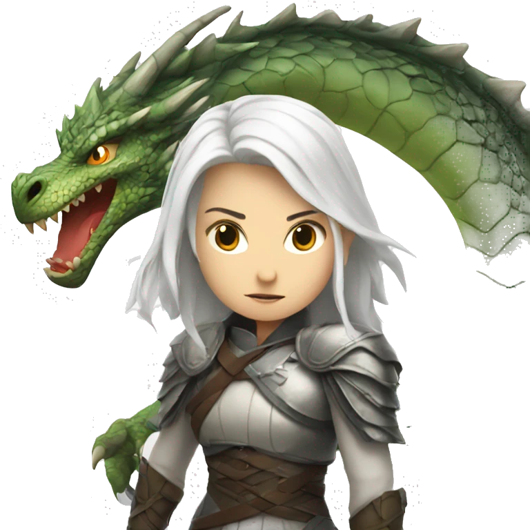 a girl with white hair fighting a dragon emoji