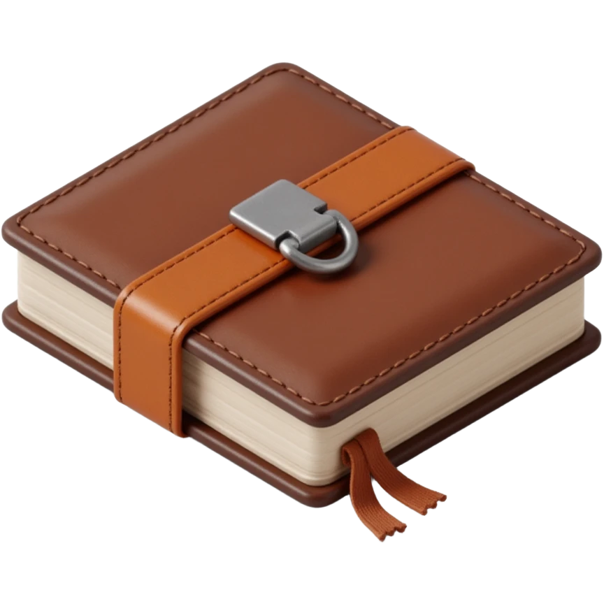 leather-textured notebook icon in skeuomorphism style with stitching details and realistic shading emoji
