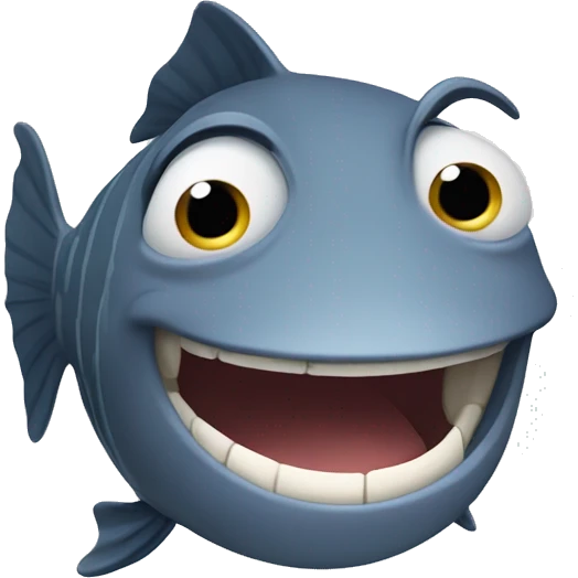 A fish laughing like a dog, with his eyes closed and mouth wide open. emoji