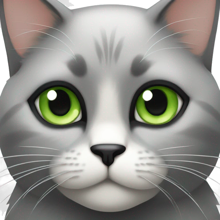 A black cat with green eyes with a black face, little white chin, with a white breast and white paws emoji