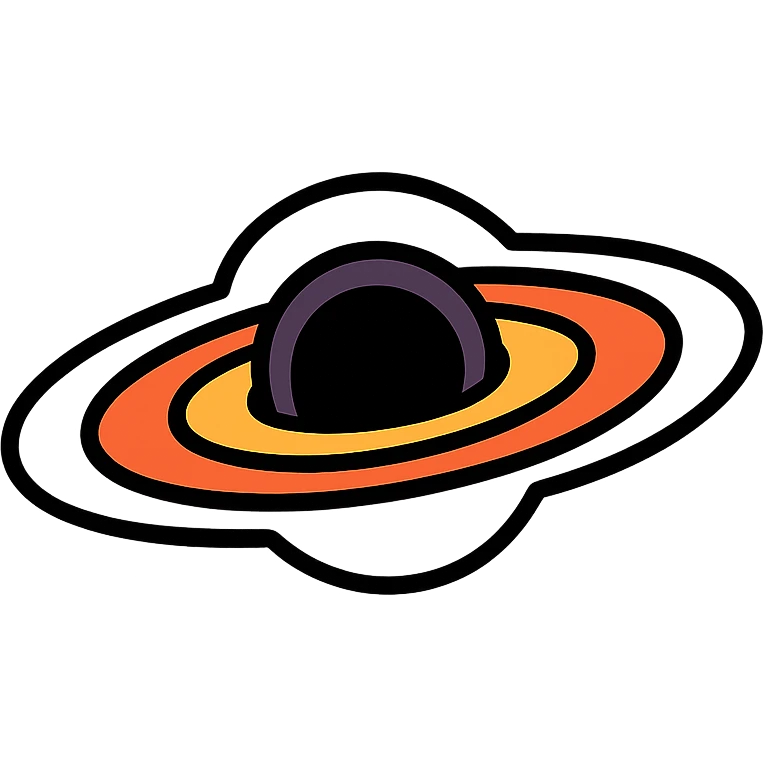 black hole with impressive accretion disk and gravitational distortion, modern icon style, clear shapes, visually striking, suitable for use as an icon emoji