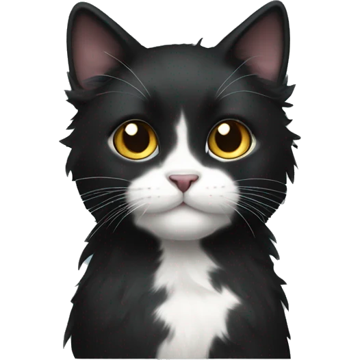 black cat domestic long-haired with white spot emoji