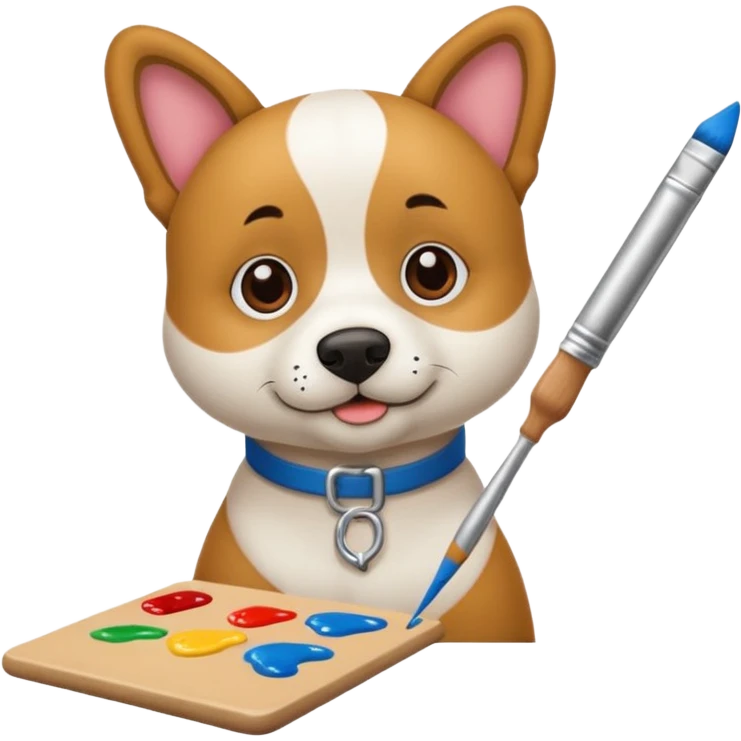 perrito pintando un lienzo en blanco con un pincel en la pata emoji