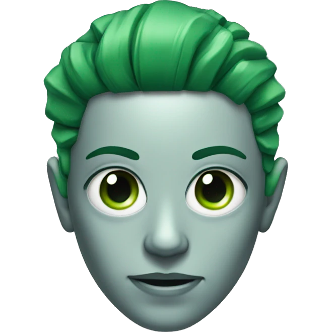 Cyborg head with green eyes and green hair emoji