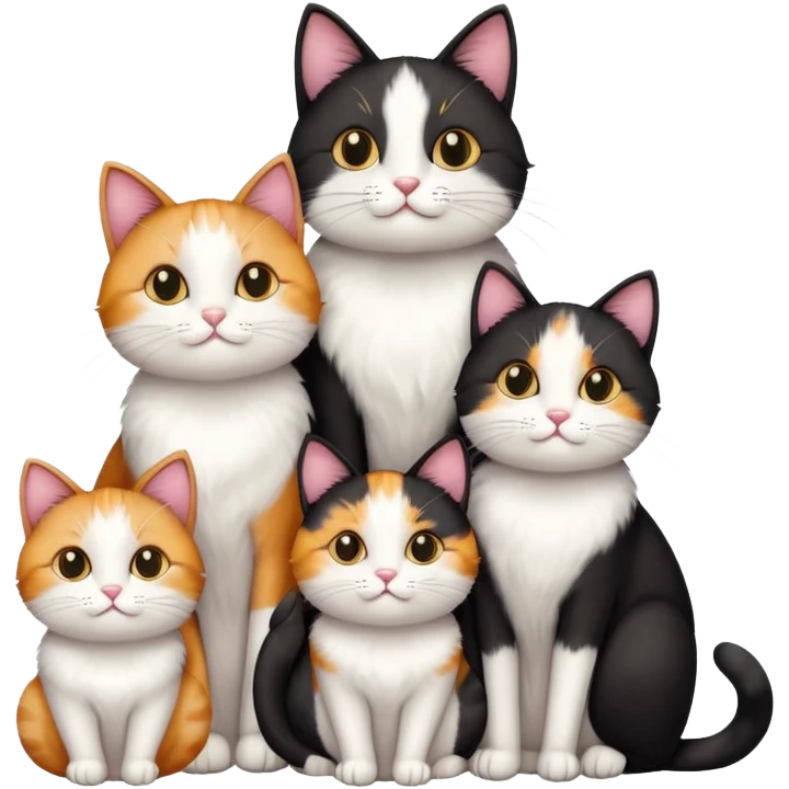 mama cat and papa cat with four little happy cats emoji