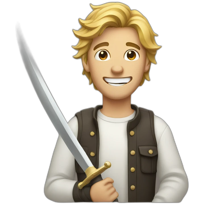 Guy in his twenties holding a sabre between his teeth emoji
