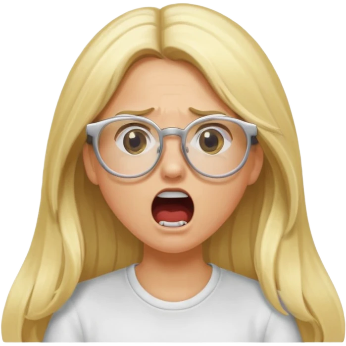 blonde girl with long hair, white glasses, shouting bad words emoji