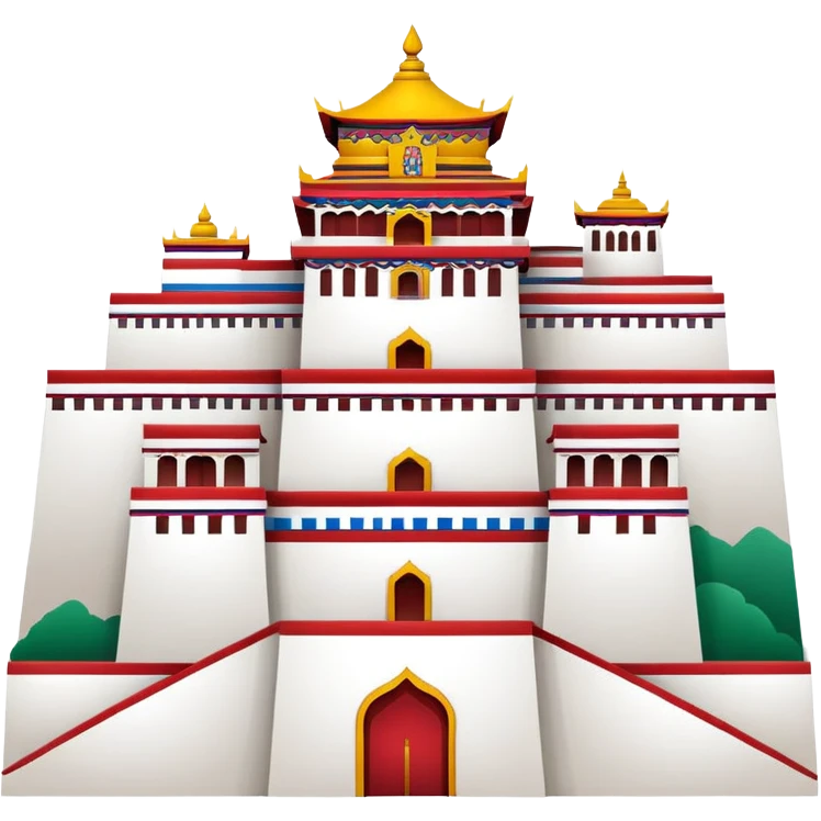 Tibetan Potala Palace Lhasa, simplified emoji style with bold outlines and bright colors, cartoon style white and red palace emoji