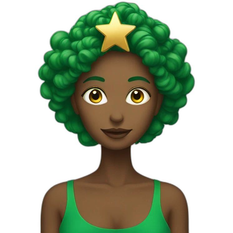 Green women holding three gold stars above head emoji