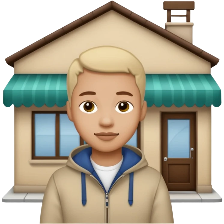 a single 2D line-drawn character + small shop emoji