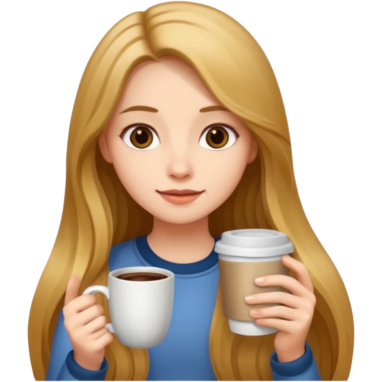 девушка с длинными волосами и с кофе emoji